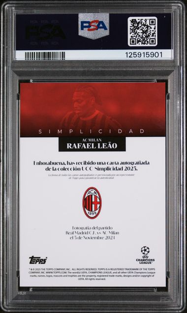 Topps Rafael Leao Estrellas International Autograph Red 02/10 2024-25 Simplicidad UCC PSA 9