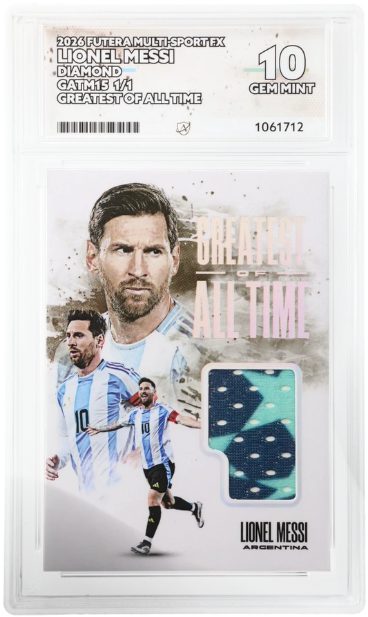 Futera Lionel Messi Diamond 1/1 Patch Greatest Of All Time GATM15 2026 Multi-Sport FX ACE 10