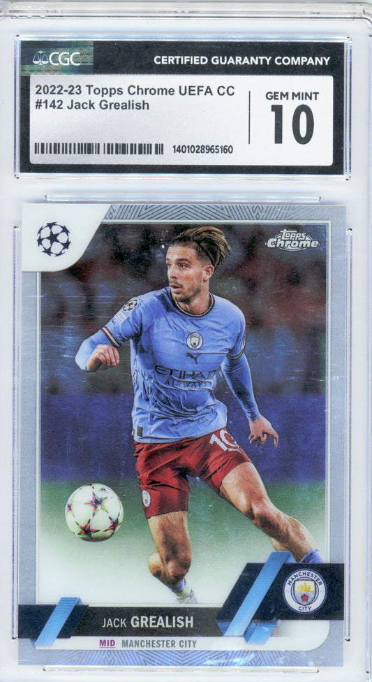 Topps Jack Grealish Base Card Chrome UEFA Club Competitions 2022-23 #142 CGC10