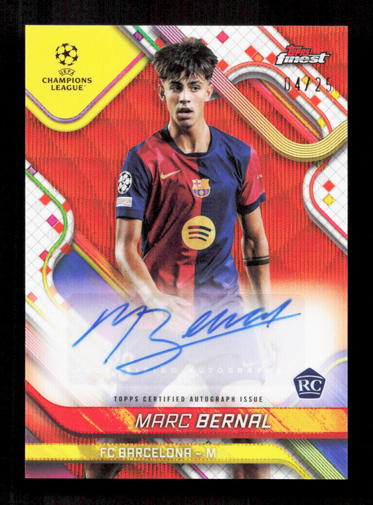 Topps Marc Bernal Orange Wave Autograph Card /25 Finest UEFA Club Competitions 2024-25