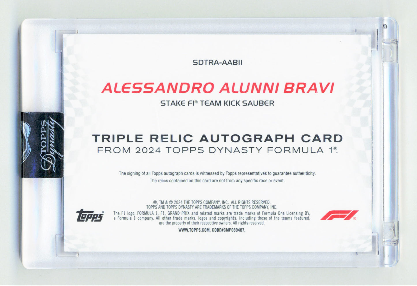 Topps Alessandro Alunni Bravi Triple Relic On Card Autograph Card Dynasty Formula 1 2024