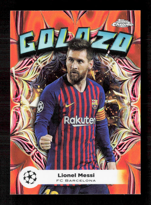 Topps Lionel Messi Orange Lava Golazo Refractor Chrome UEFA Club Competitions 2023-24