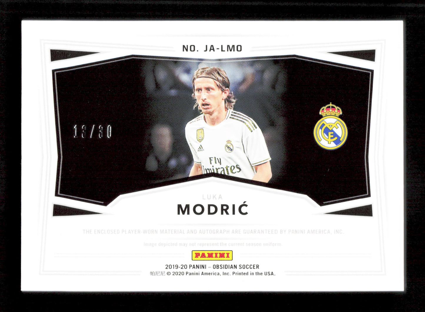 Panini Luka Modric Player Worn Autograph Relic Card /30 Panini Obsidian Soccer 2019-20
