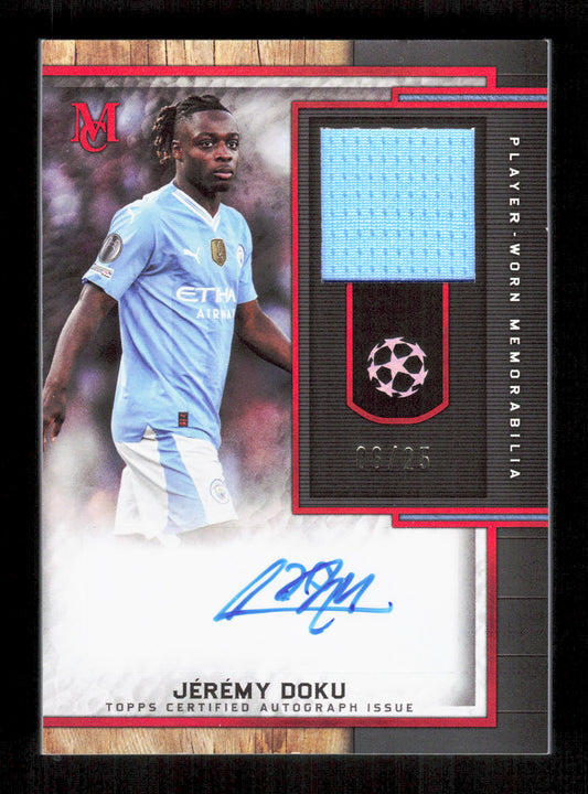 Topps Jeremy Doku Red Musuem Player Worn Autograph Relic Card /25 Musuem Collection UEFA Champions League 2023-24