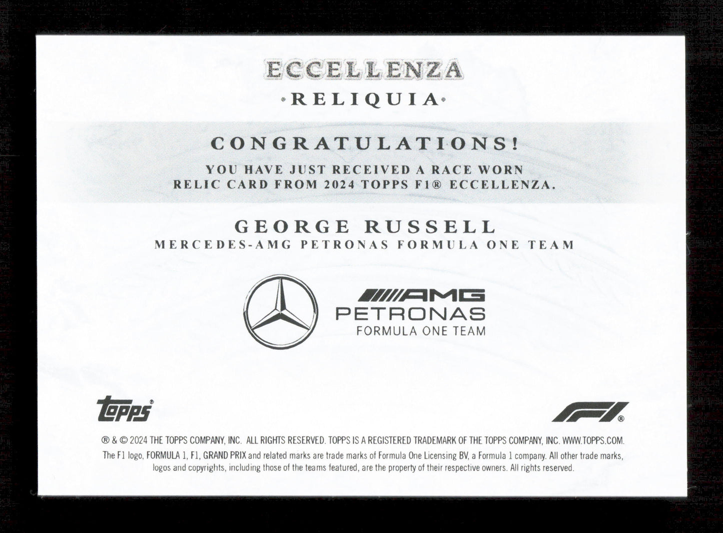 Topps George Russell Base Race Worn Reliquia Card Eccellenza 2024