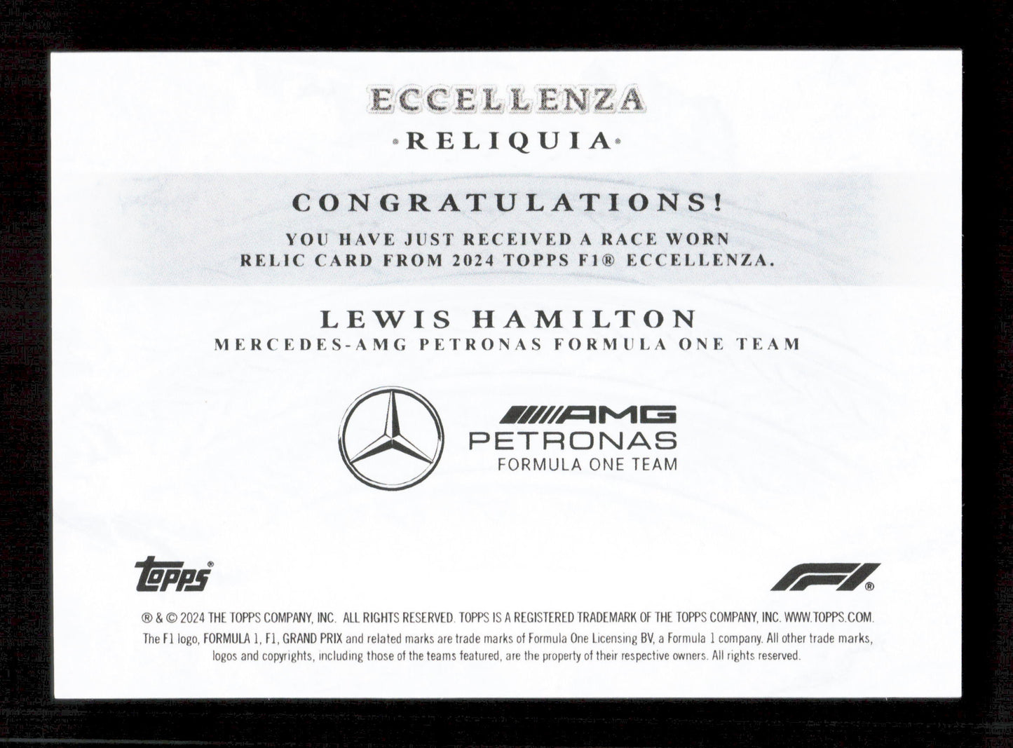 Topps Lewis Hamilton Base Race Worn Reliquia Card Eccellenza 2024