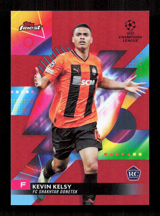 Topps Kevin Kelsy Red Parallel Card /5 RC Finest UEFA Champions League 2024-25 #92