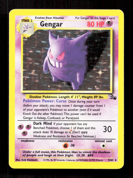 Pokemon Gengar 5/62 Holo Rare Pokemon Fossil 1999