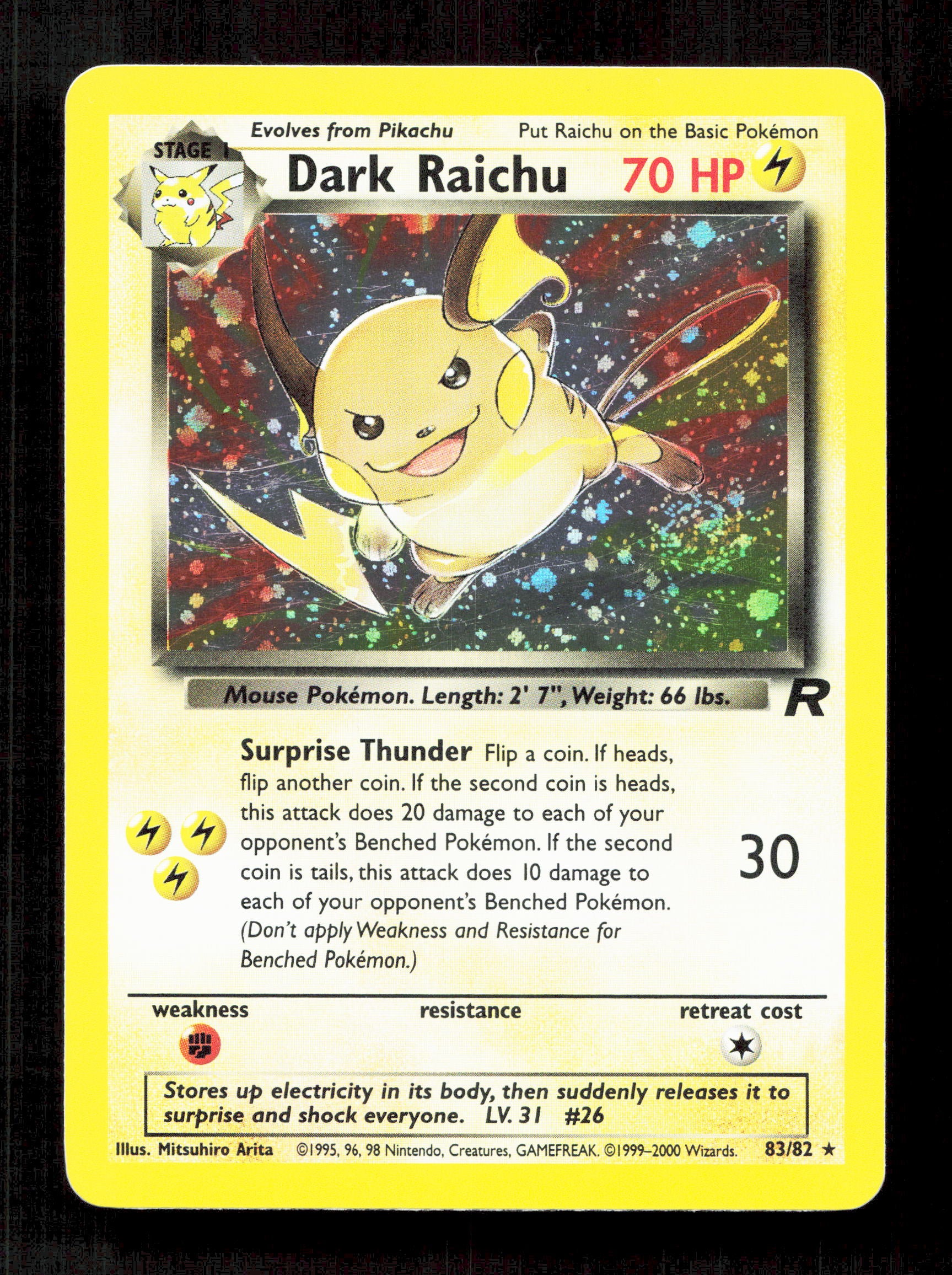 Pokemon Dark Raichu Holo 83/82 Secret Rare Pokemon Team Rocket 2000 Pokemon Dark Raichu Holo 83/82 Secret Rare Pokemon Team Rocket 2000