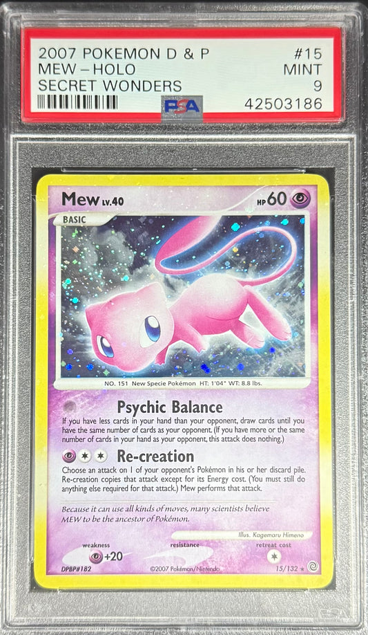 Pokemon Mew 15/132 Holo Pokemon D & P Secret Wonders 2007 PSA9