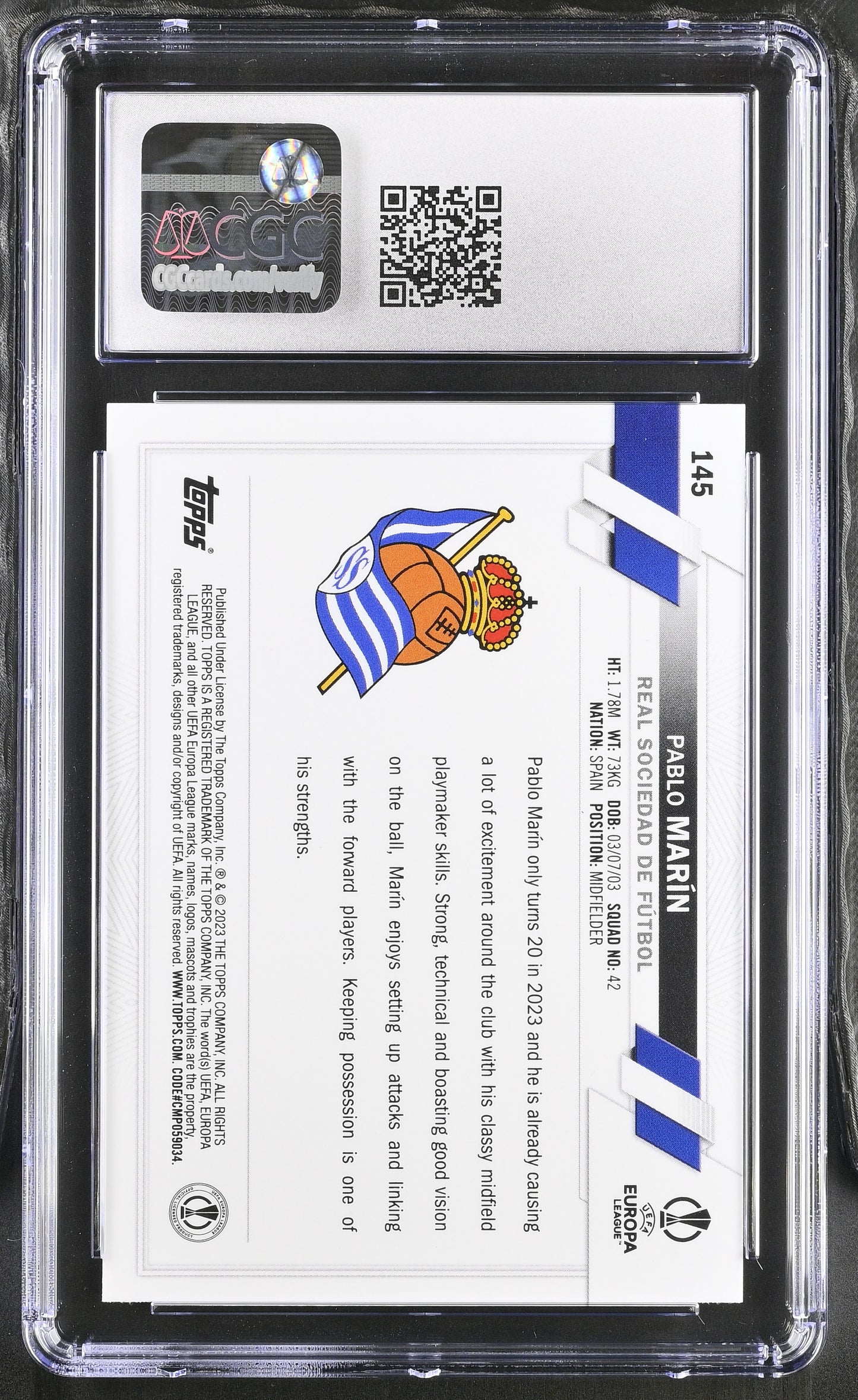 Topps Pablo Marln Base Card RC UEFA Club Competitions 2022-23 #145 CGC9