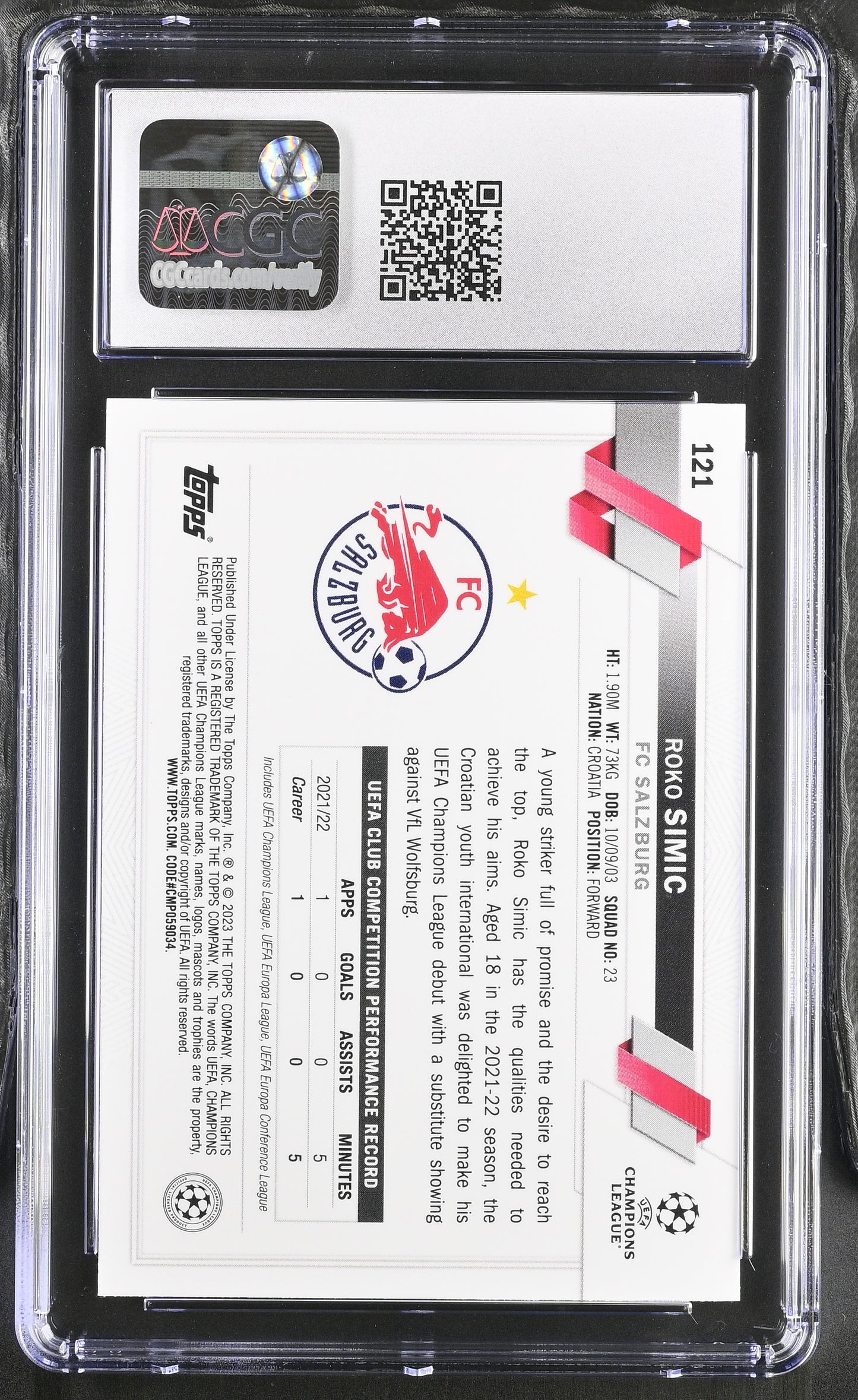 Topps Roko Simic Base Card RC UEFA Club Competitions 2022-23 #121 CGC10