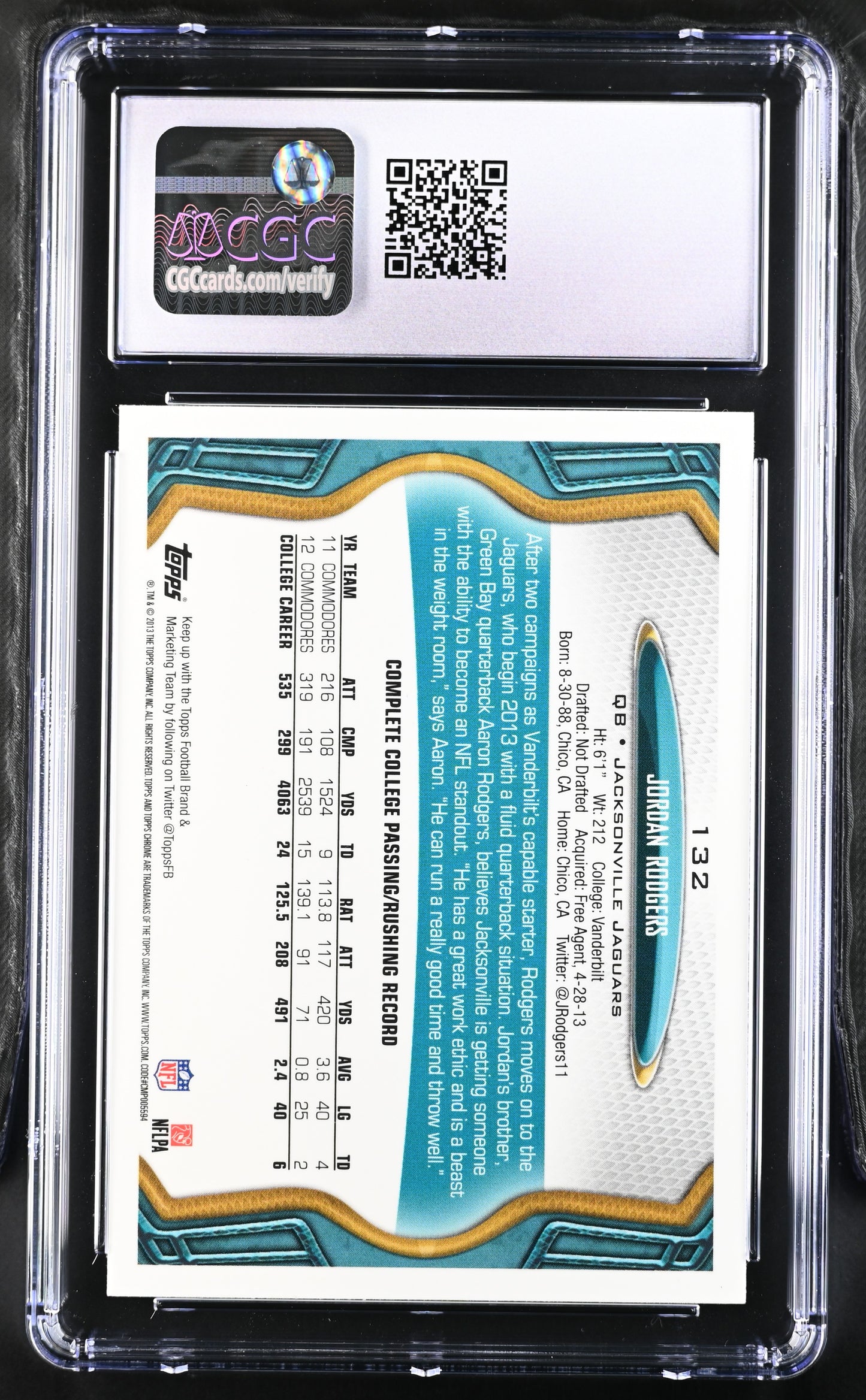 Topps Jordan Rodgers Base Card RC Chrome American Football 2013 #132 CGC9