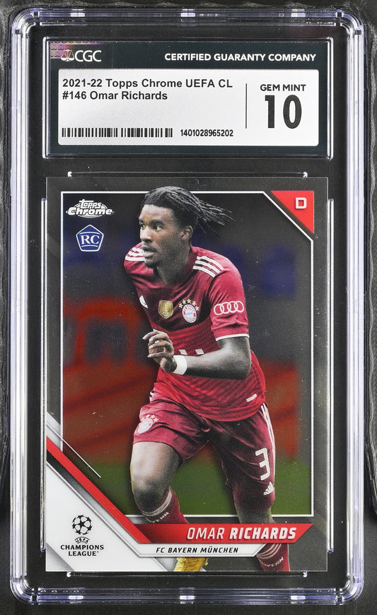 Topps Omar Richards Base Card RC Chrome UEFA Club Competitions 2021-22 #146 CGC10