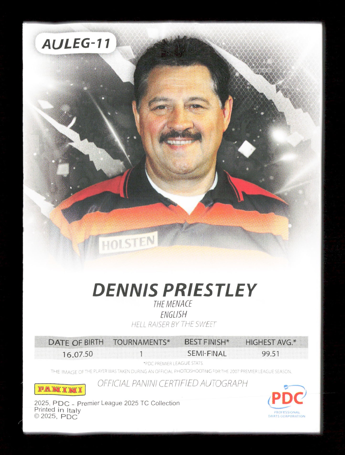 Panini Dennis Priestley Blue Legends Autograph Card /25 PDC Premier League 2025
