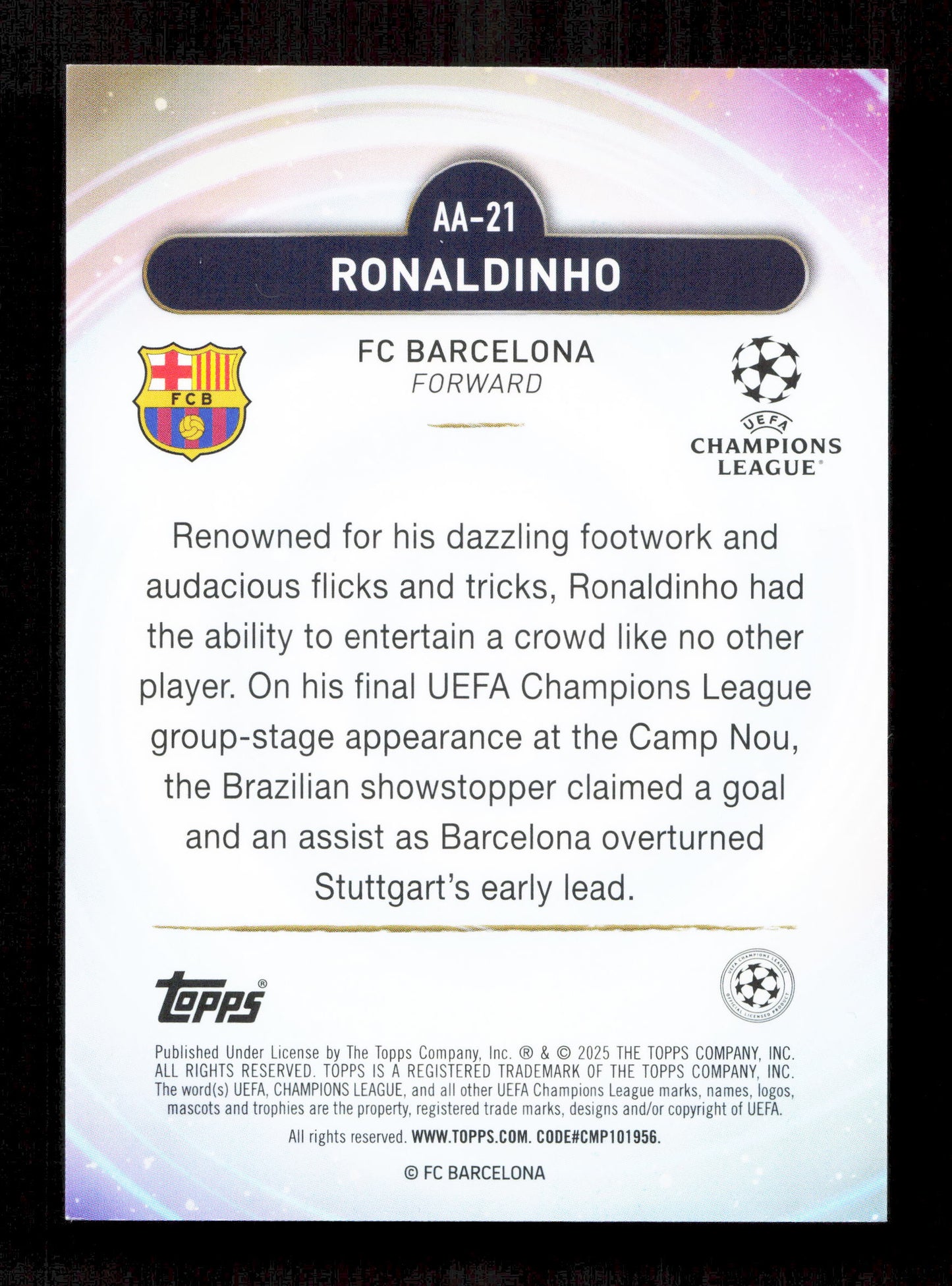 Topps Ronaldinho Gold Ageless Alchemy Card /50 Merlin UEFA Club Competitions 2024-25
