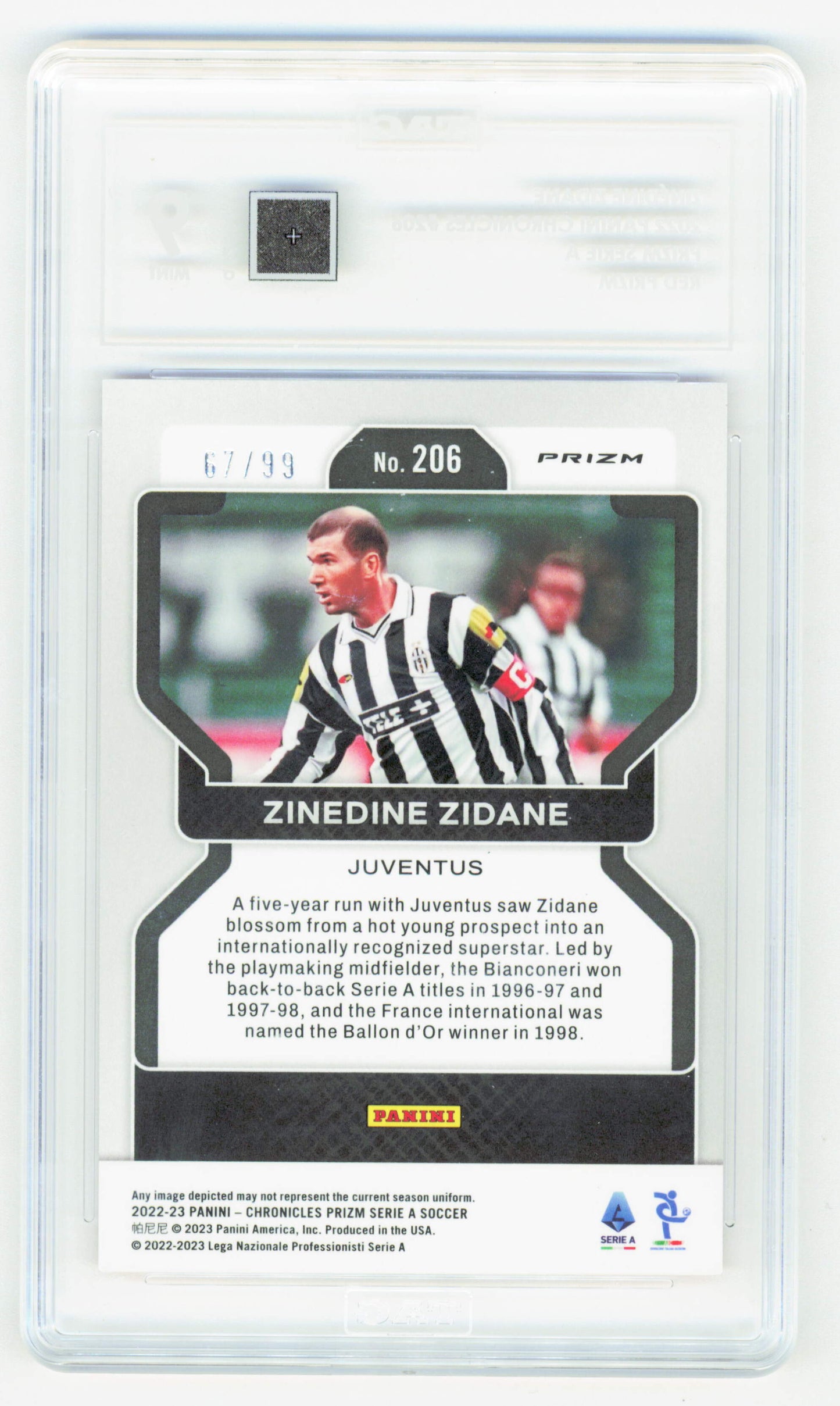 Panini Zinedine Zidane Red Prizm 67/99 2022 Panini Chronicles Prizm Serie A #206 TAG 9