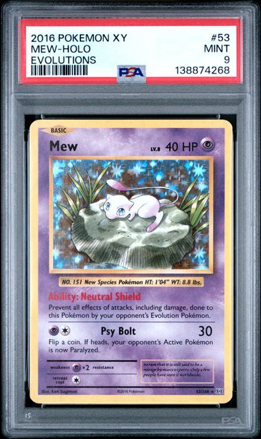 Pokemon Mew 53/108 Holo 2016 Pokemon XY Evolutions PSA 9