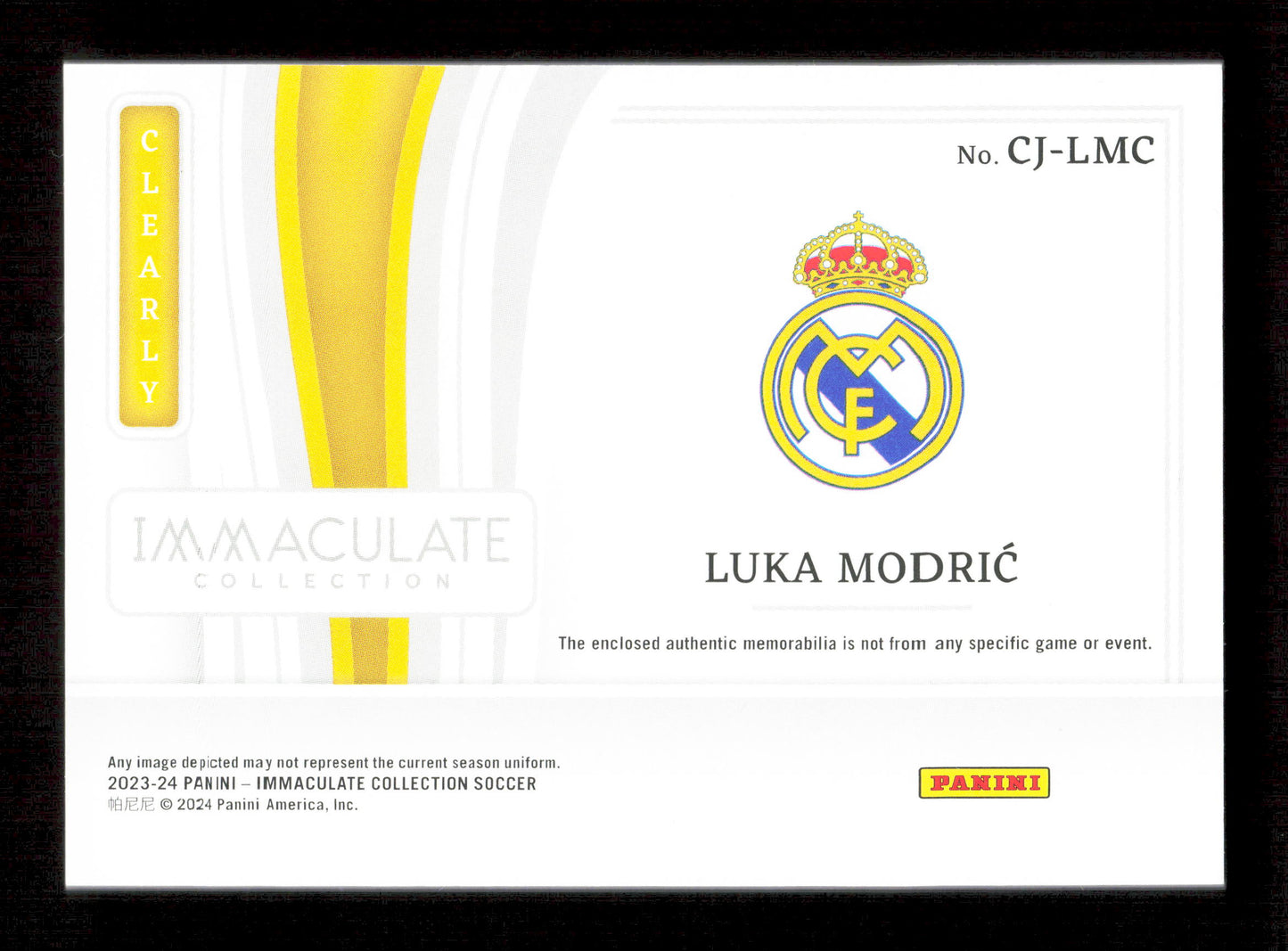 Panini Luka Modric Gold Clearly Relic Card /10 Panini Immaculate Collection 2023-24