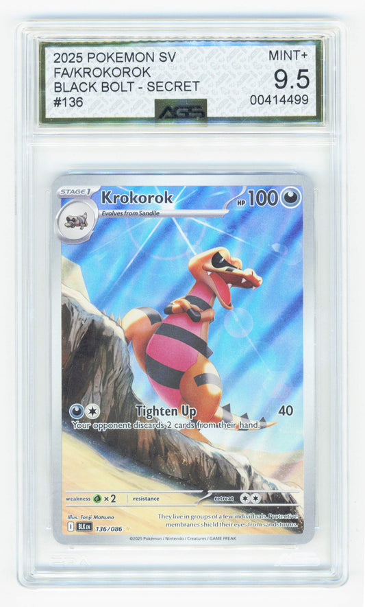 Pokemon Krokorok 136/086 Illustration Rare Black Bolt 2025 AGS 9.5