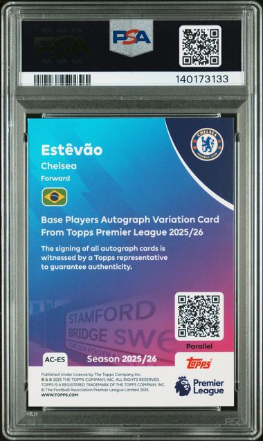 Topps Estevao Willian Orange Rainbow Autograph 01/25 2025/26 Topps Premier League PSA 6