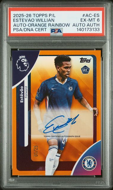 Topps Estevao Willian Orange Rainbow Autograph 01/25 2025/26 Topps Premier League PSA 6