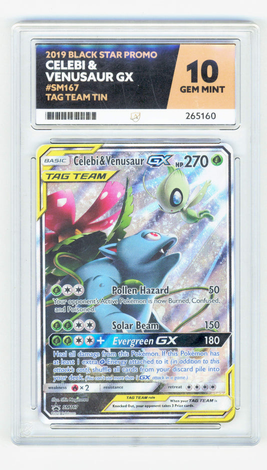 Pokemon Celebi & Venusaur GX SM167 Full Art Pokemon Tag Team Black Star Promo 2019 ACE 10