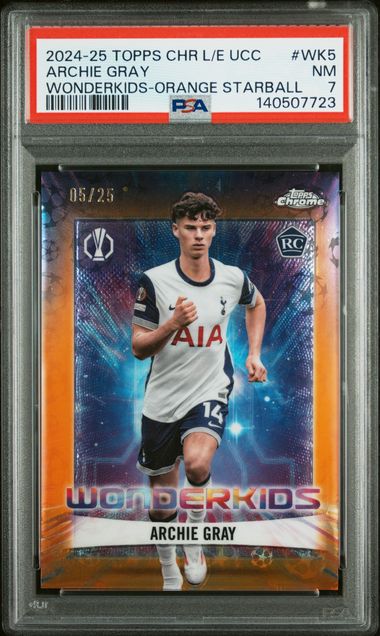 Topps Archie Gray 05/25 Wonderkids Orange Starball RC 2024/25 Chrome UCC Logofractor PSA 7