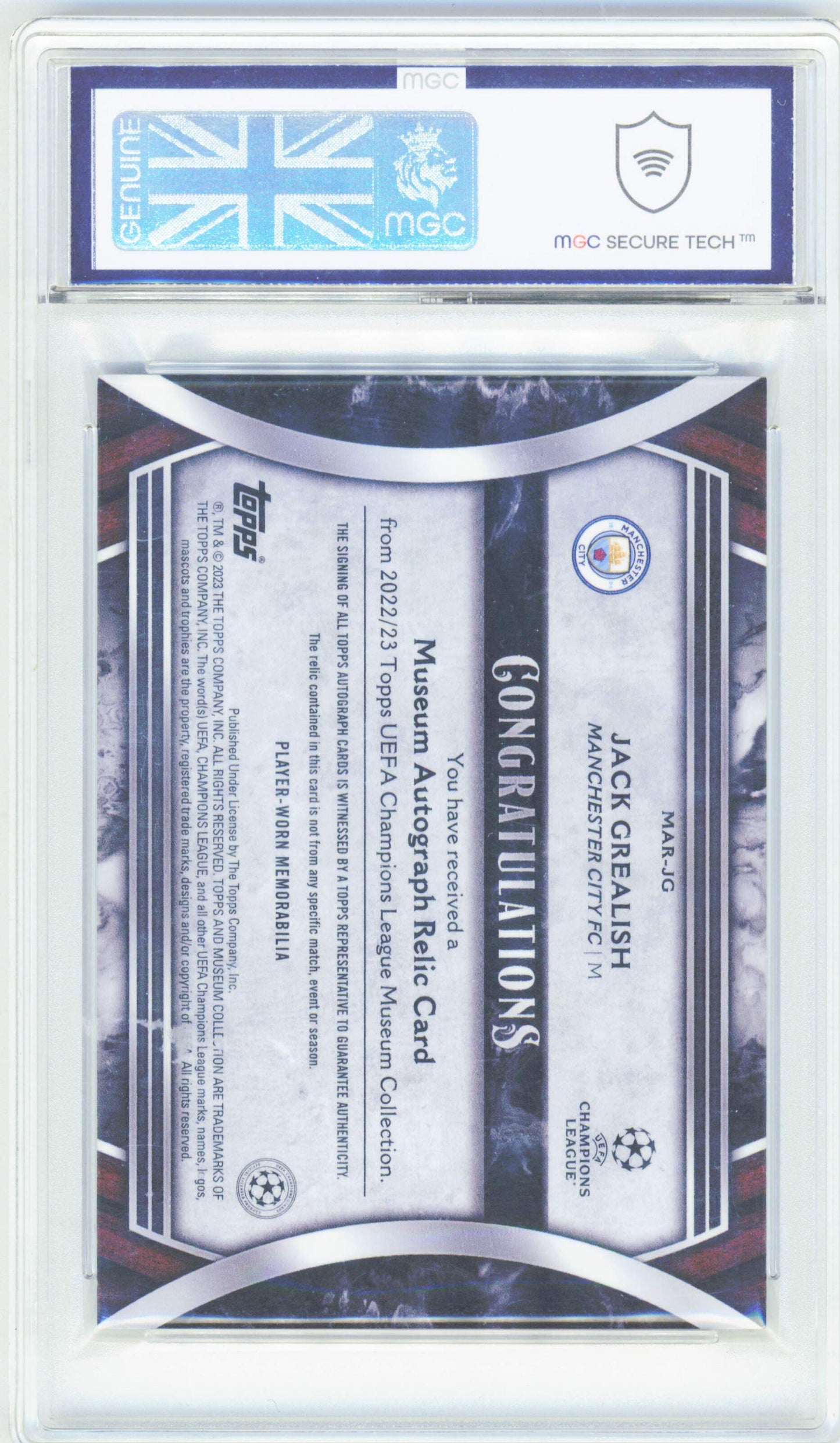 Topps Jack Grealish Gold Autograph Relic Card /50 Museum Collection UEFA Champions League 2023 MGC 9