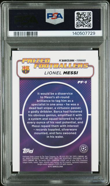 Topps Lionel Messi 21/25 Prized Footballers Orange Refractor 2024/25 Finest UCC PSA 10