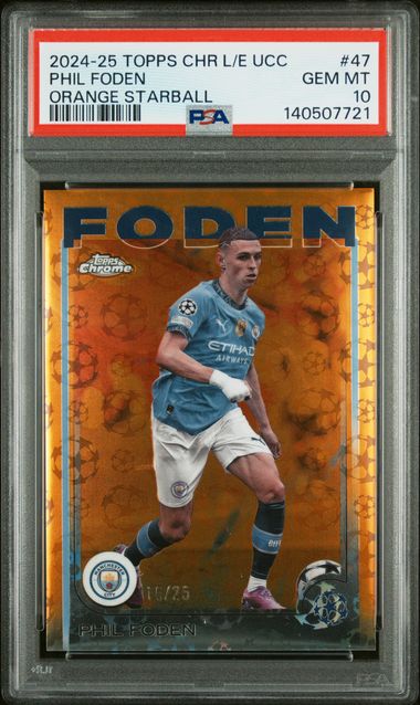 Topps Phil Foden 18/25 Orange Starball 2024/25 Chrome Logofractor UCC PSA 10