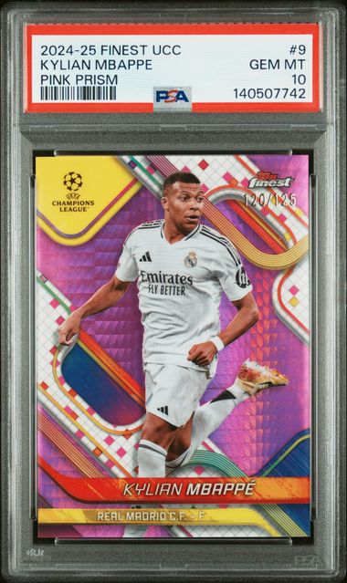 Topps Kylian Mbappe 120/125 Pink Prism 2024/25 Finest UCC PSA 10