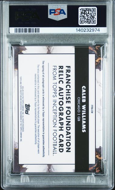 Topps Caleb Williams Dual Relic Autograph Green 145/150 Franchise Foundation 2024 Inception Football PSA 6