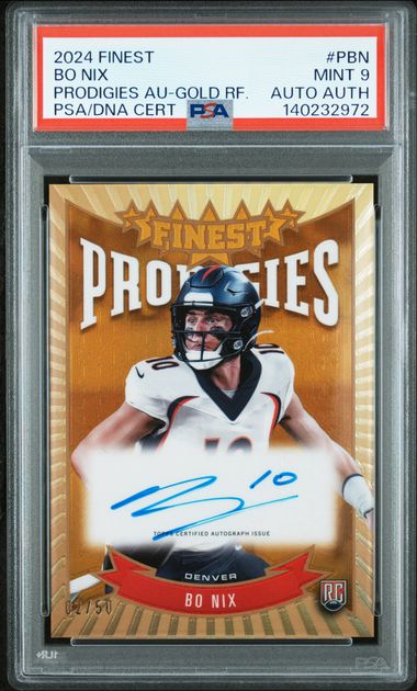 Topps Bo Nix Prodigies Autograph Gold Refractor 02/50 2024 Finest NFL PSA 9