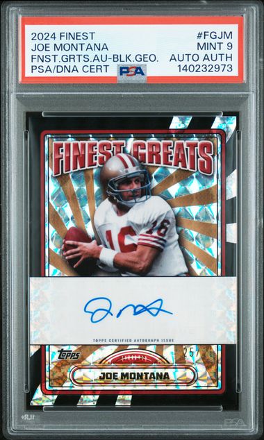 Topps Joe Montana Finest Greats 25/25 Black Geometric Autograph 2024 Finest NFL PSA 9