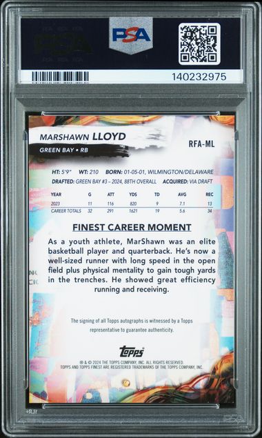 Topps Marshawn Lloyd 3/5 Red Geometric Autograph Rookie #RFAML 2024 Finest NFL PSA 9