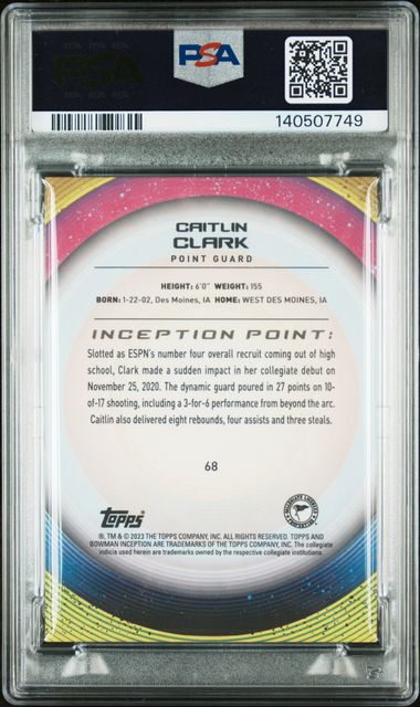 Topps Caitlin Clark Initiation Iowa #68 2022 Bowman U Inception PSA 10