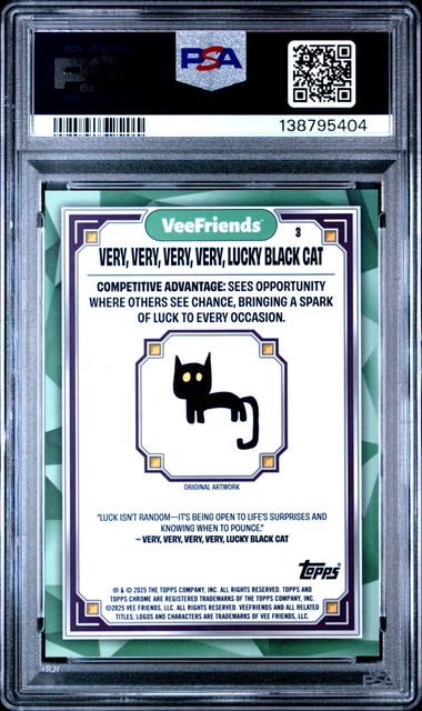 Topps Very, Very, Very, Very, Lucky Black Cat Purple Eyes #3 2023 Chrome Veefriends Super Stickers PSA 10