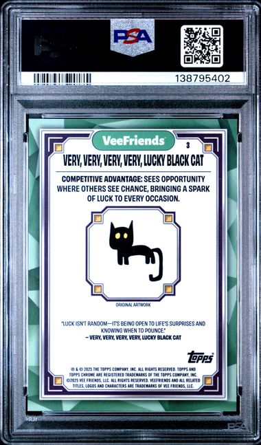 Topps Very, Very, Very, Very, Lucky Black Cat Blue Eyes #3 2023 Chrome Veefriends Super Stickers PSA 9