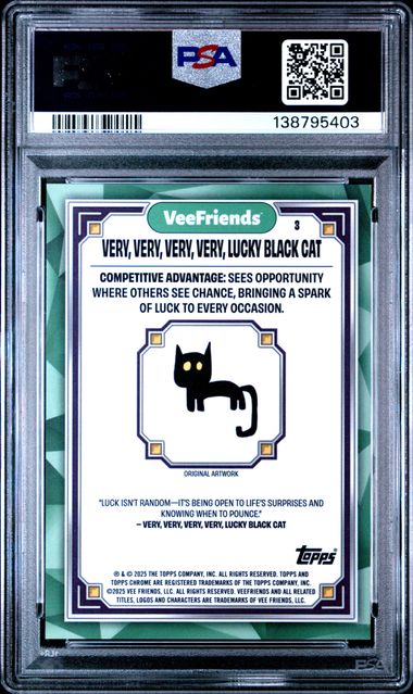 Topps Very, Very, Very, Very, Lucky Black Cat White Eyes #3 2023 Chrome Veefriends Super Stickers PSA 9