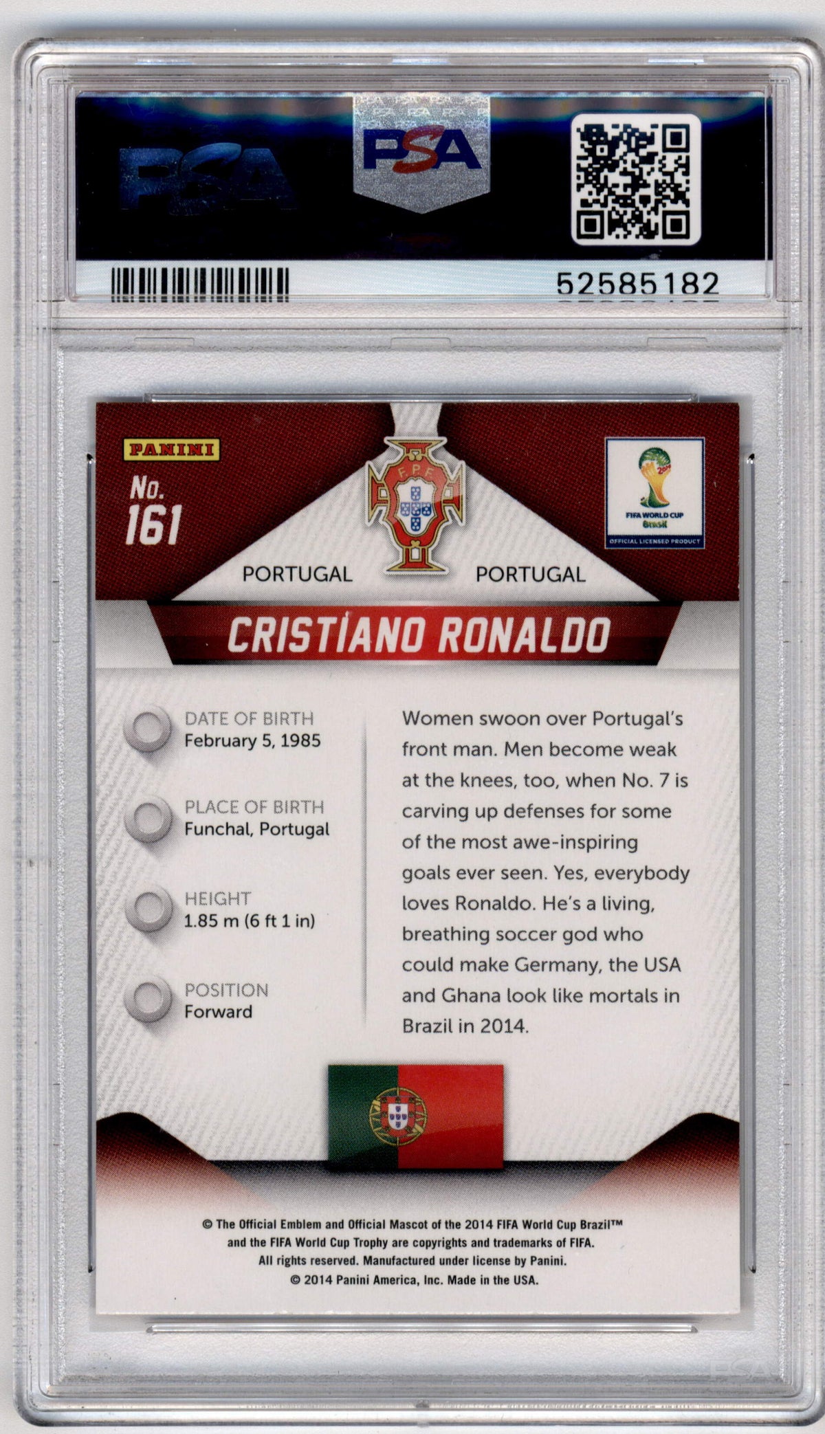 Panini Cristiano Ronaldo #161 2014 2014 Panini Prizm World Cup PSA 9