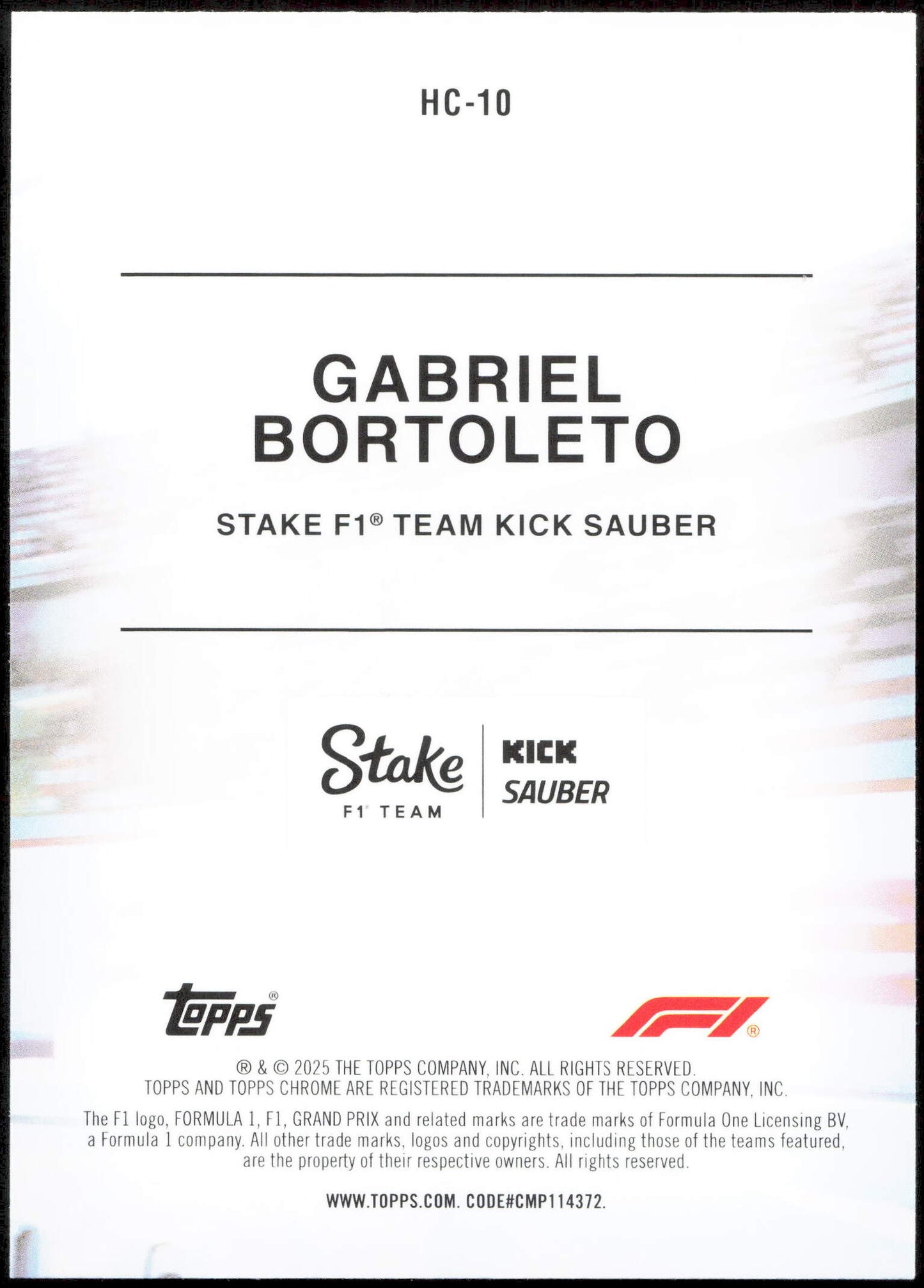 Topps Gabriel Bortoleto Helmet Collection Rookie HC-10 2025 Chrome Formula 1 Logofractor