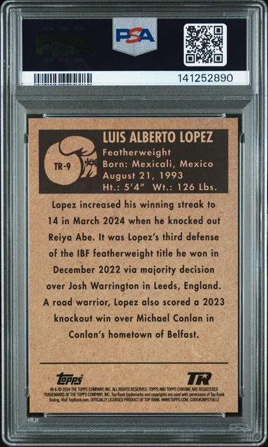Topps Luis Alberto Lopez 1951 Topps Ringside Gold Refractor 19/50 2024 Chrome Boxing PSA 9