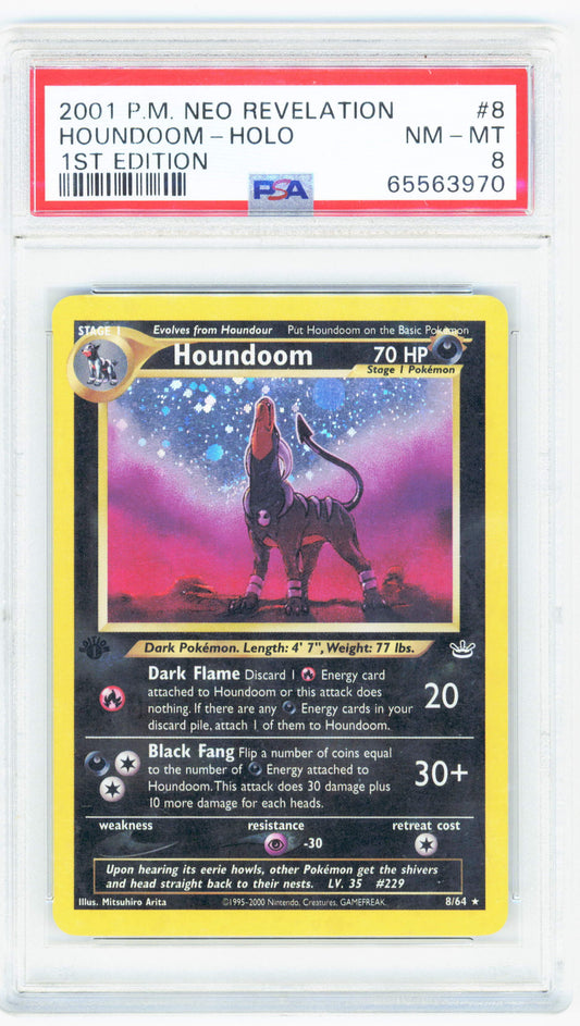 Pokemon Houndoom 8/64 Holo 1st Edition 2001 Neo Revelation PSA 8