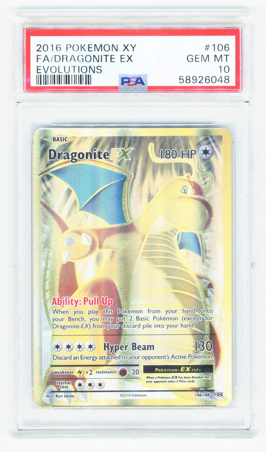 Pokemon Dragonite EX 106/108 Full Art Ultra Rare 2016 Evolutions PSA 10