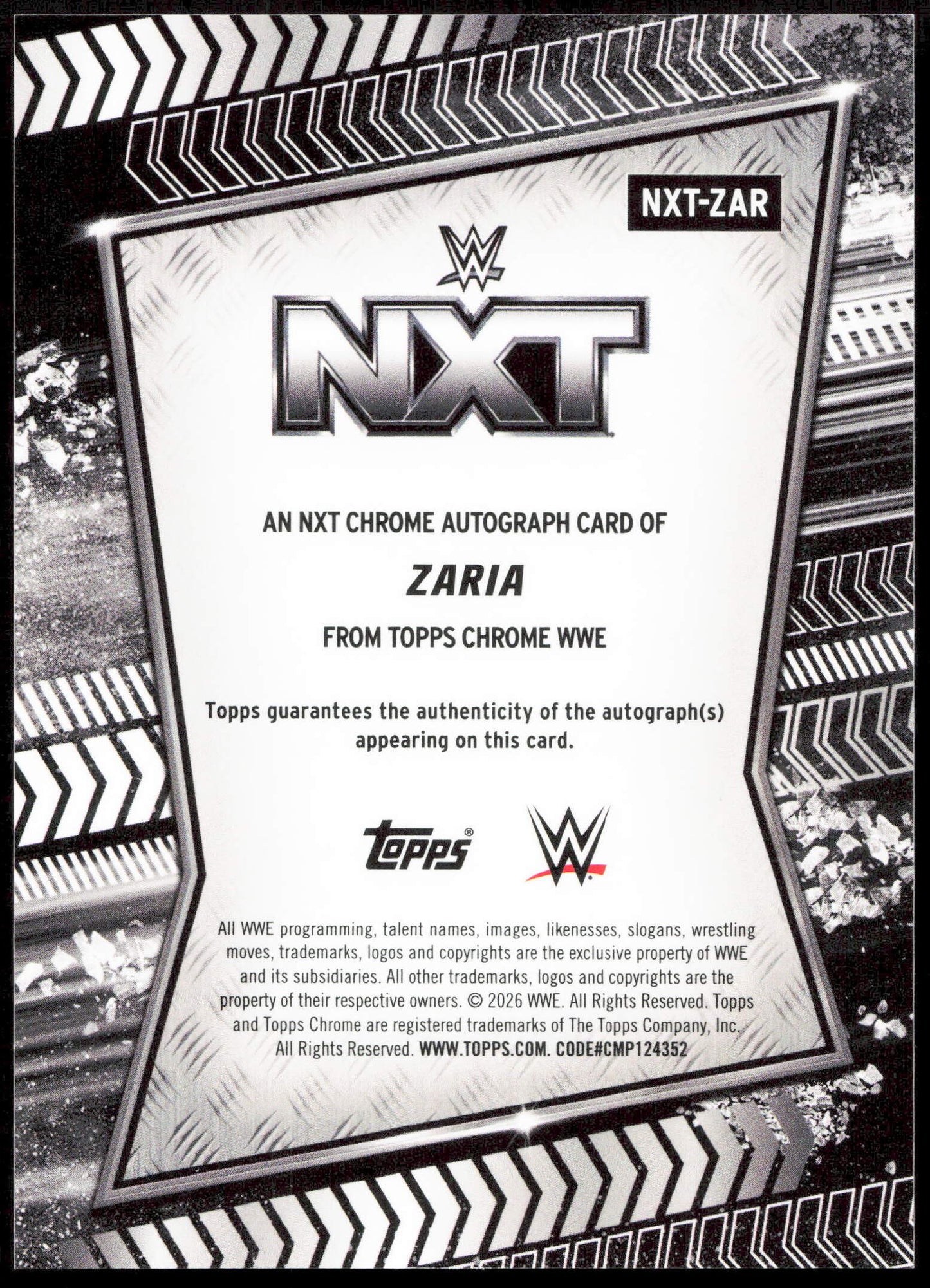 Topps Zaria Autograph 06/25 Orange Geometric NXT-ZAR 2026 Chrome WWE