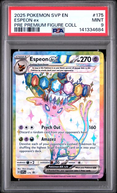 Pokemon Espeon EX 175 Full Art 2025 Prismatic Evolutions Premium Figure Collection Black Star Promo PSA 9
