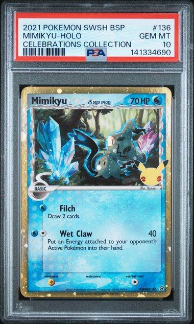 Pokemon Mimikyu SWSH136 Holo Delta Species 2021 Celebrations Collection Black Star Promo PSA 10