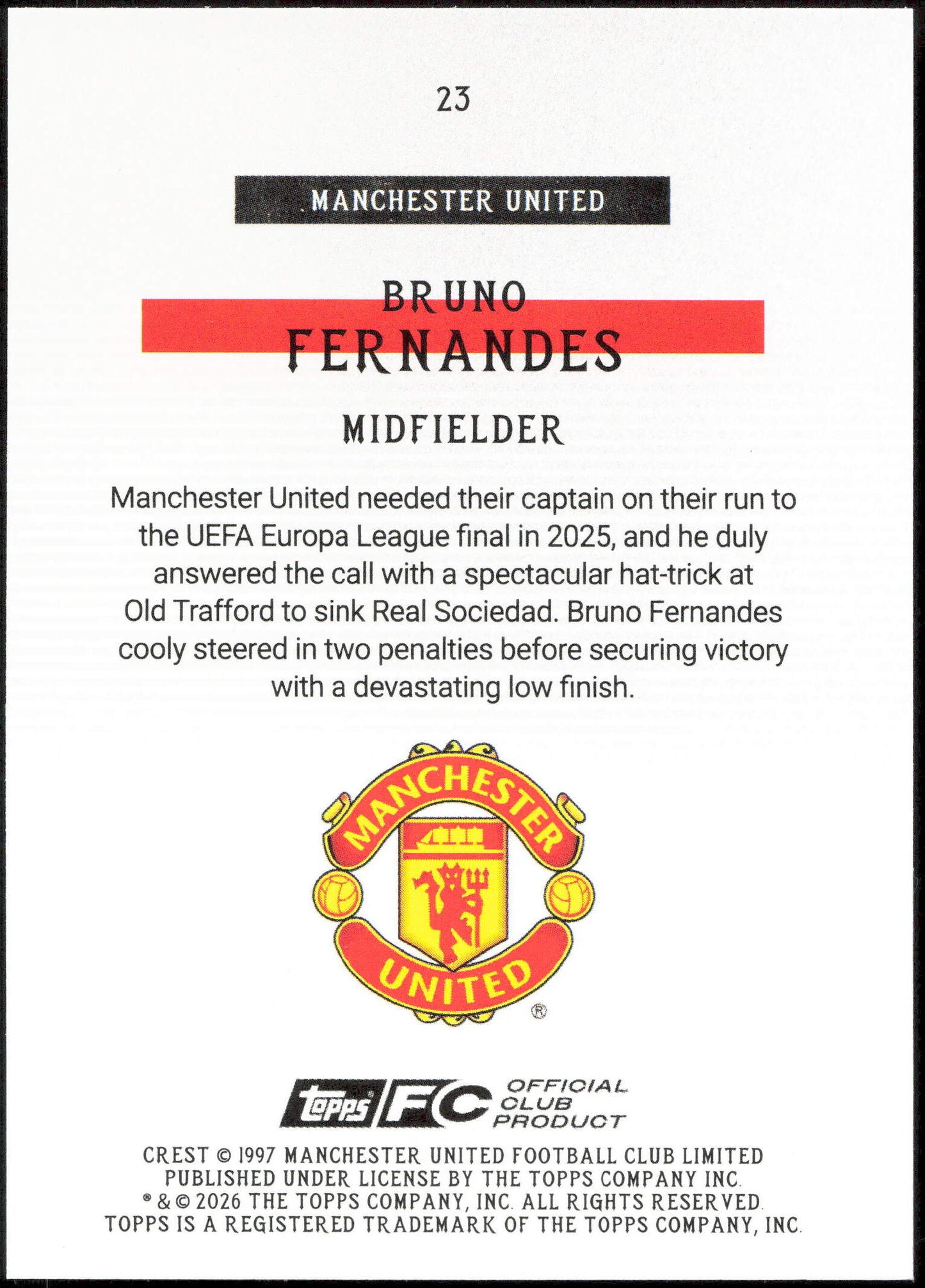 Topps Bruno Fernandes Bona Fide Baller 21/25 #23 Manchester United Team Set 2025/26