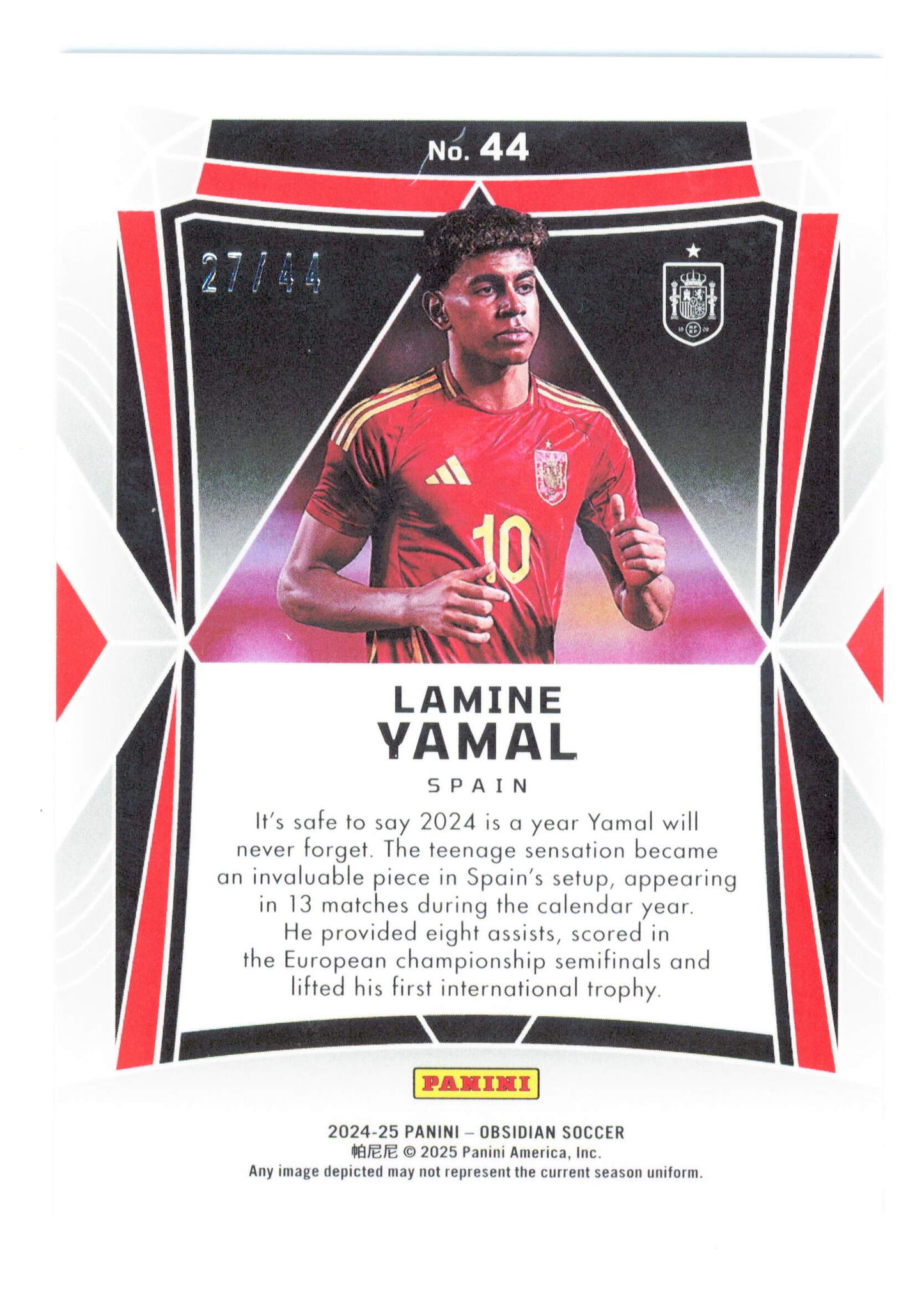 Panini Lamine Yamal Electric Edge Red Pulsar 27/44 No.44 Obsidian Soccer 2024/25